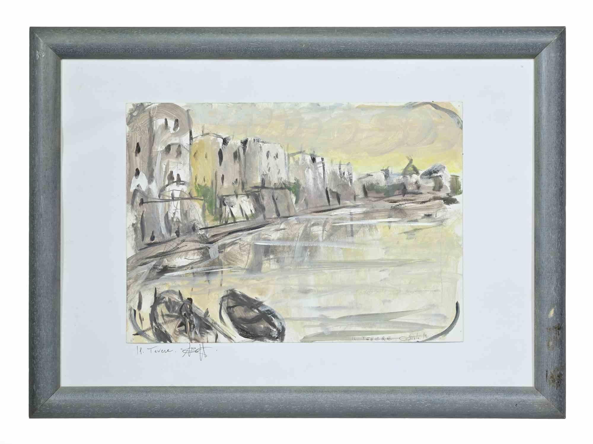 El Tíber (Roma) - Dibujo de Michelangelo Cupisti - Años 90 en venta 1