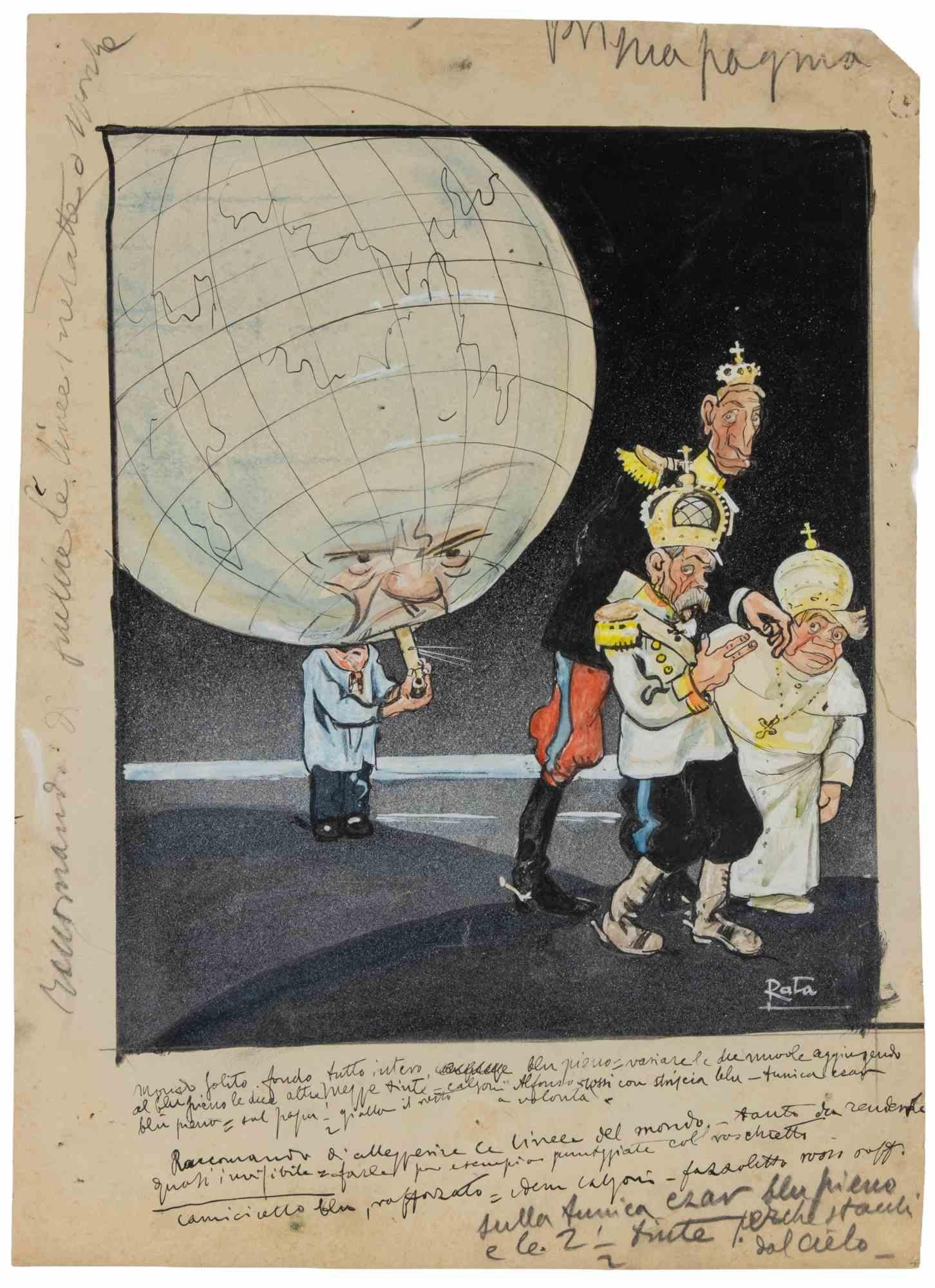 The Globe is a modern artwork realized by Gabriele Galantara (1865-1937) in 1909.

Watercolor, tempera, ink and pencil on paper. Hand signed on the right margin.

Good conditions and aged with foxing.

Gabriele Galantara (1865-1937) was a journalist