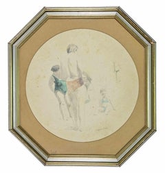 In spiaggia - Disegno di Sigfrido Oliva - Anni '80