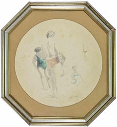 At the Beach - Drawing by Sigfrido Oliva - 1980s