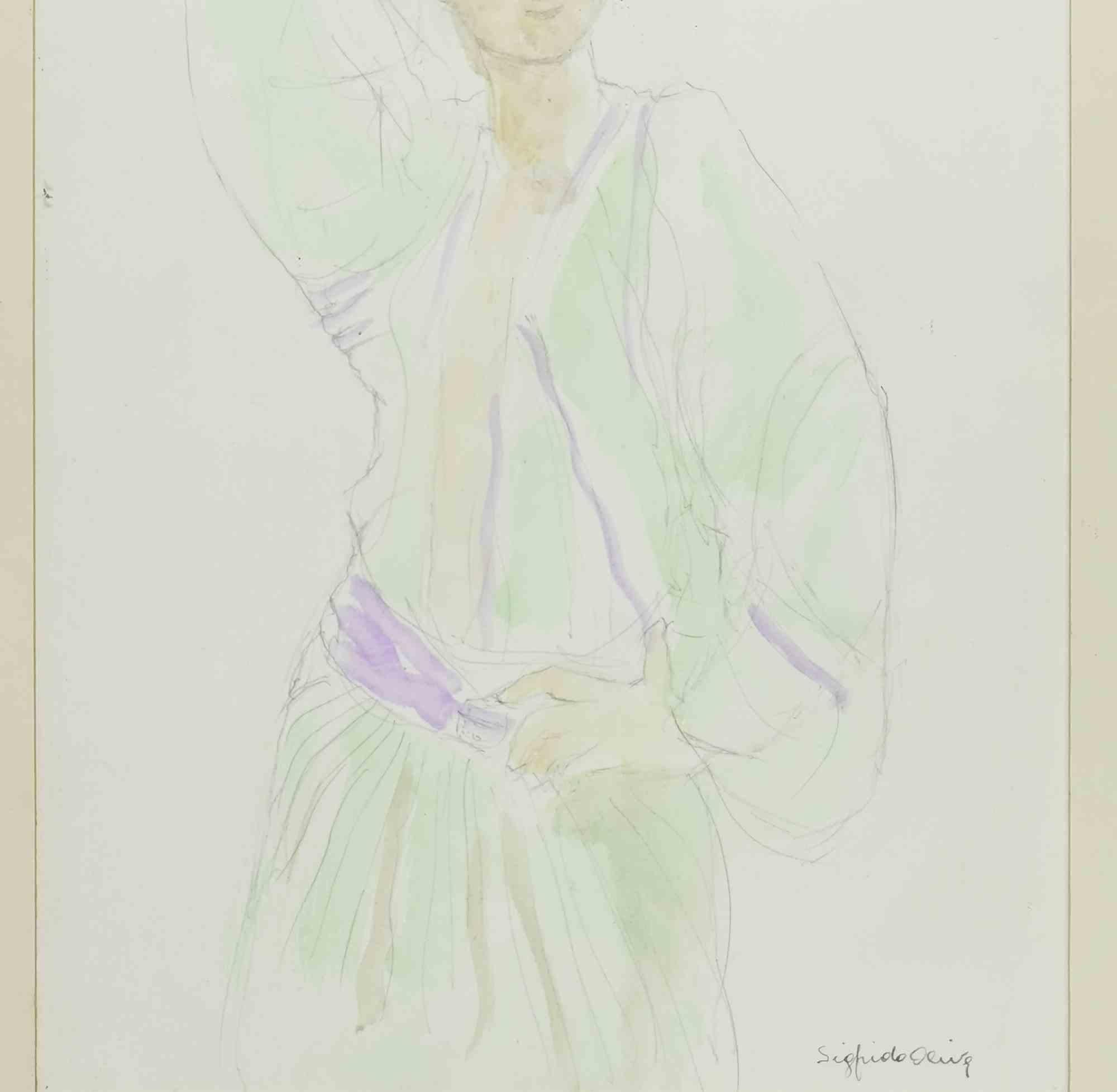Mujer - Dibujo de Sigfrido Oliva - Años 80 en venta 2