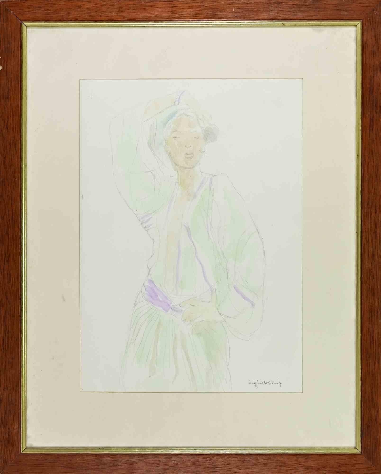 Mujer - Dibujo de Sigfrido Oliva - Años 80 en venta 1