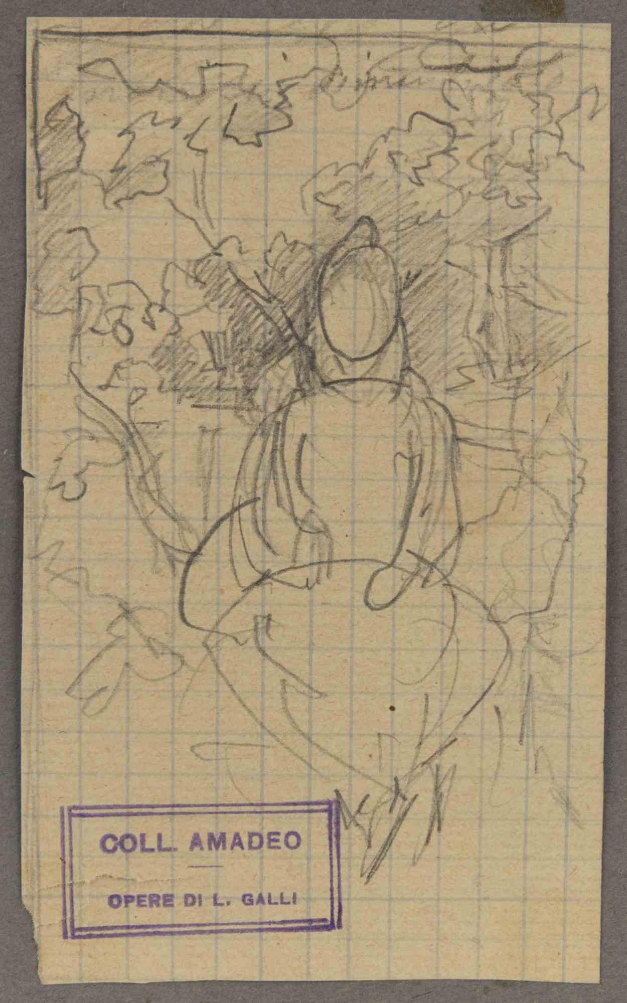 La figure féminine est une œuvre d'art réalisée par Luigi Galli à la fin du XIXe siècle.

Dessin au crayon sur papier. L'œuvre porte dans la marge gauche le cachet de la collection S "Collection Amodeo".

En bon état mais vieillis.

Luigi Galli