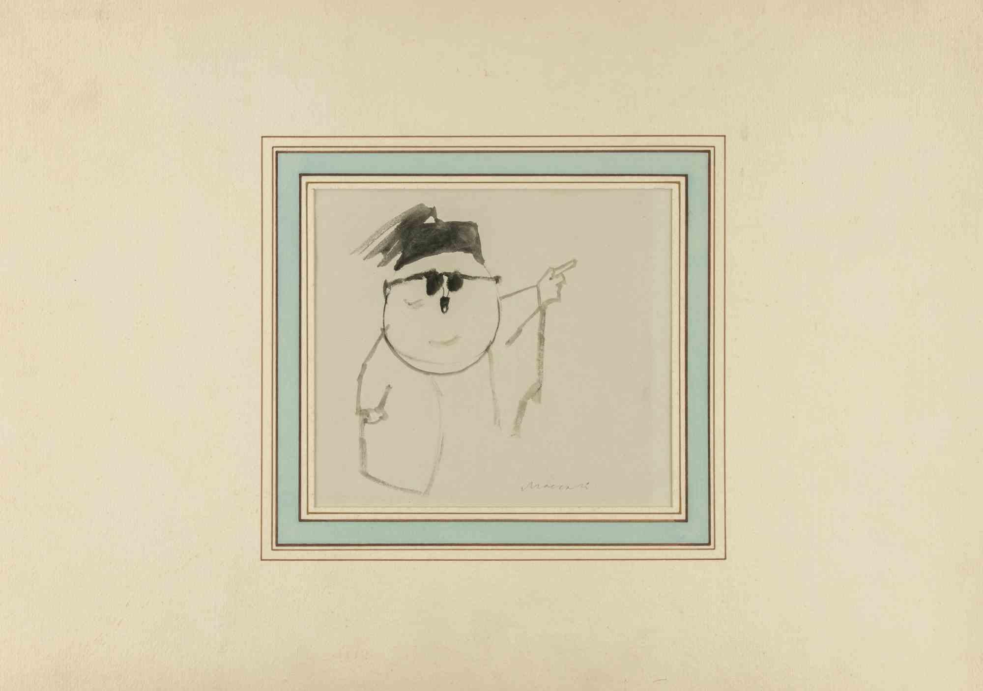 Portrait (Pietro Nenni) - Drawing by Mino Maccari - 1960s For Sale 1