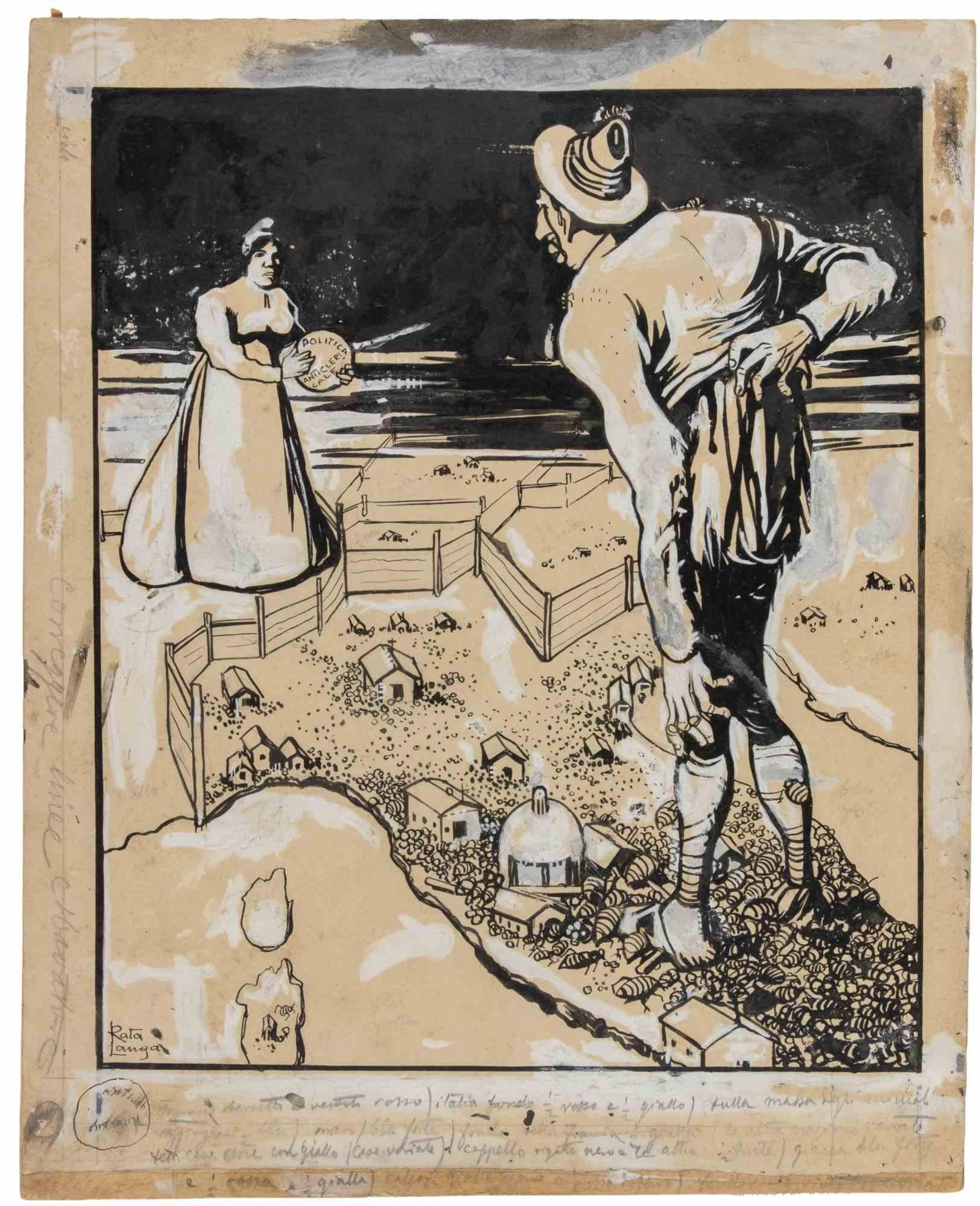 Anti-Clerical Political - Drawing by Gabriele Galantara - 1908