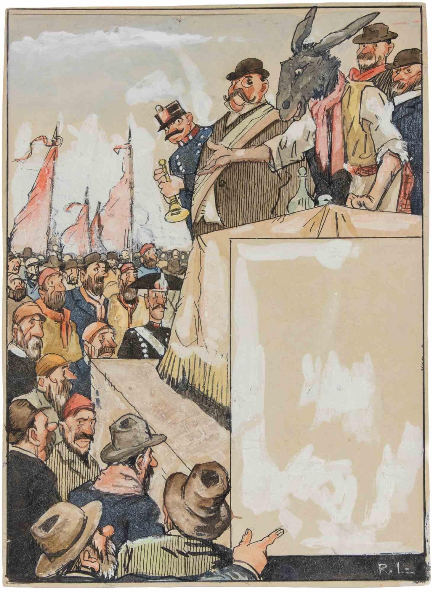 The Campaign Rally - Drawing by Gabriele Galantara - 1919