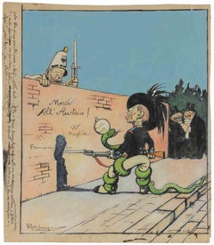 Il Bersagliere e il Serpente - Disegno di Gabriele Galantara - 1908