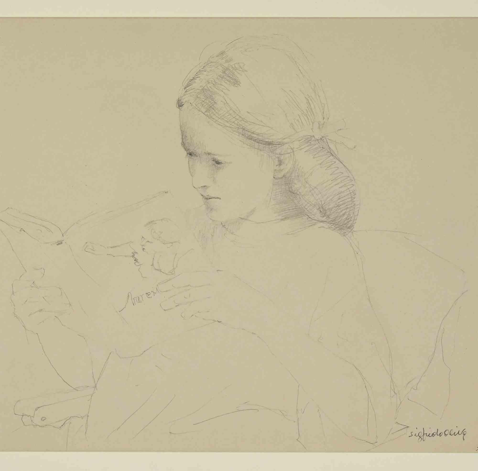 Retrato de Niña - Dibujo de Sigfrido Oliva - 1987 en venta 1