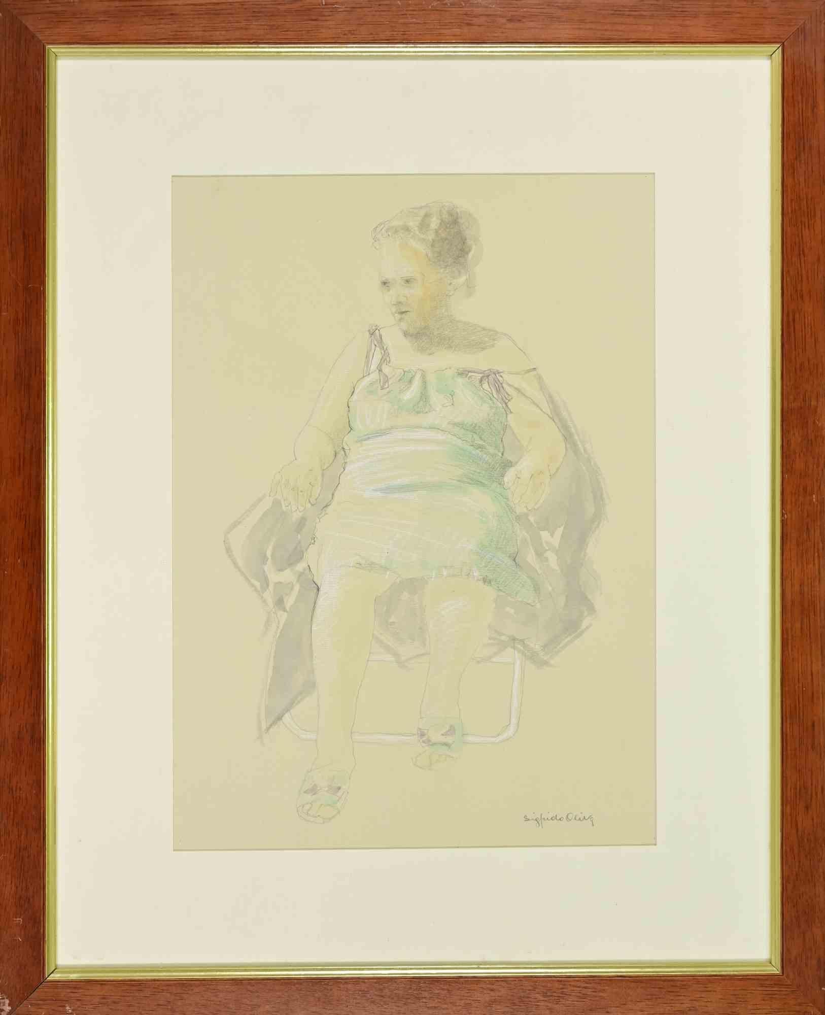 Seated Woman - Drawing by Sigfrido Oliva - 1990s