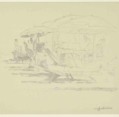 At the Beach - Drawing by Sigfrido Oliva - 1980s