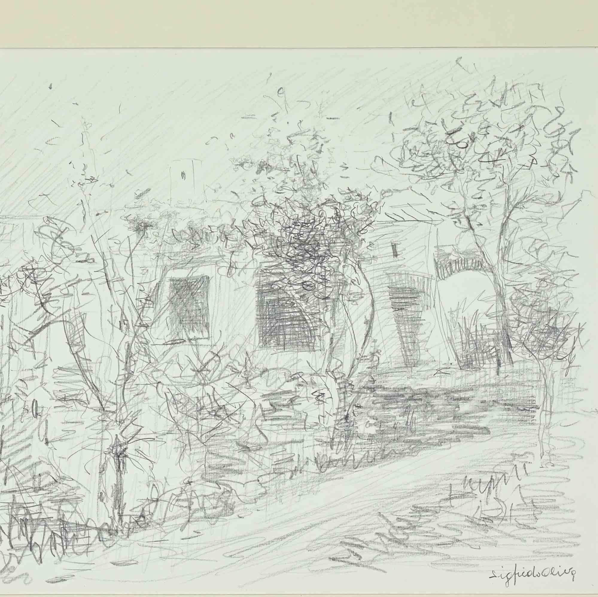 Paisaje - Dibujo de Sigfrido Oliva - Años 80 en venta 1