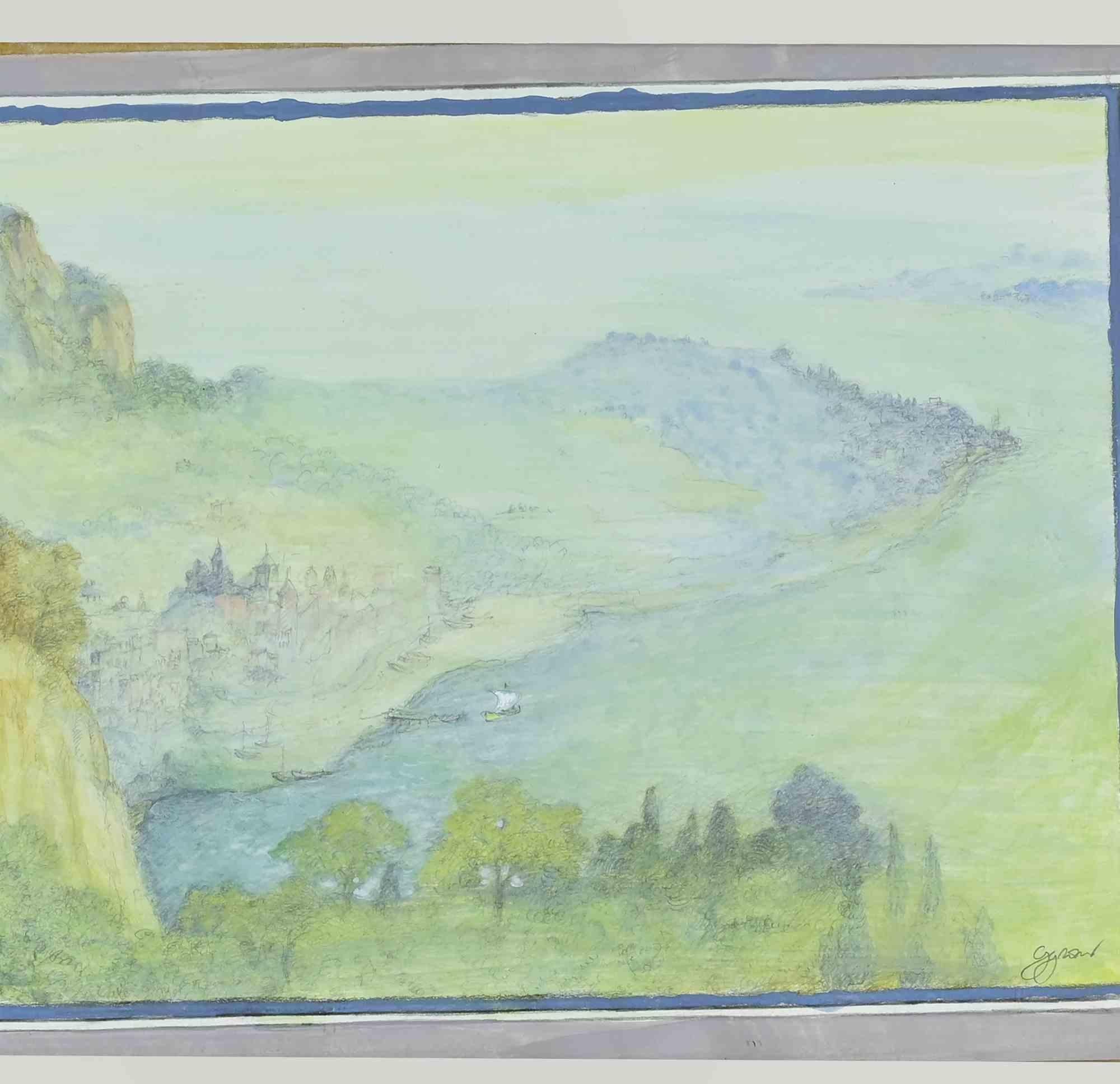 Paisaje - Dibujo de Giovanni Gromo - Años 80 en venta 1