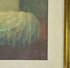 Dibujo de interior, óleo contemporáneo sobre lienzo, enmarcado, década de los 80