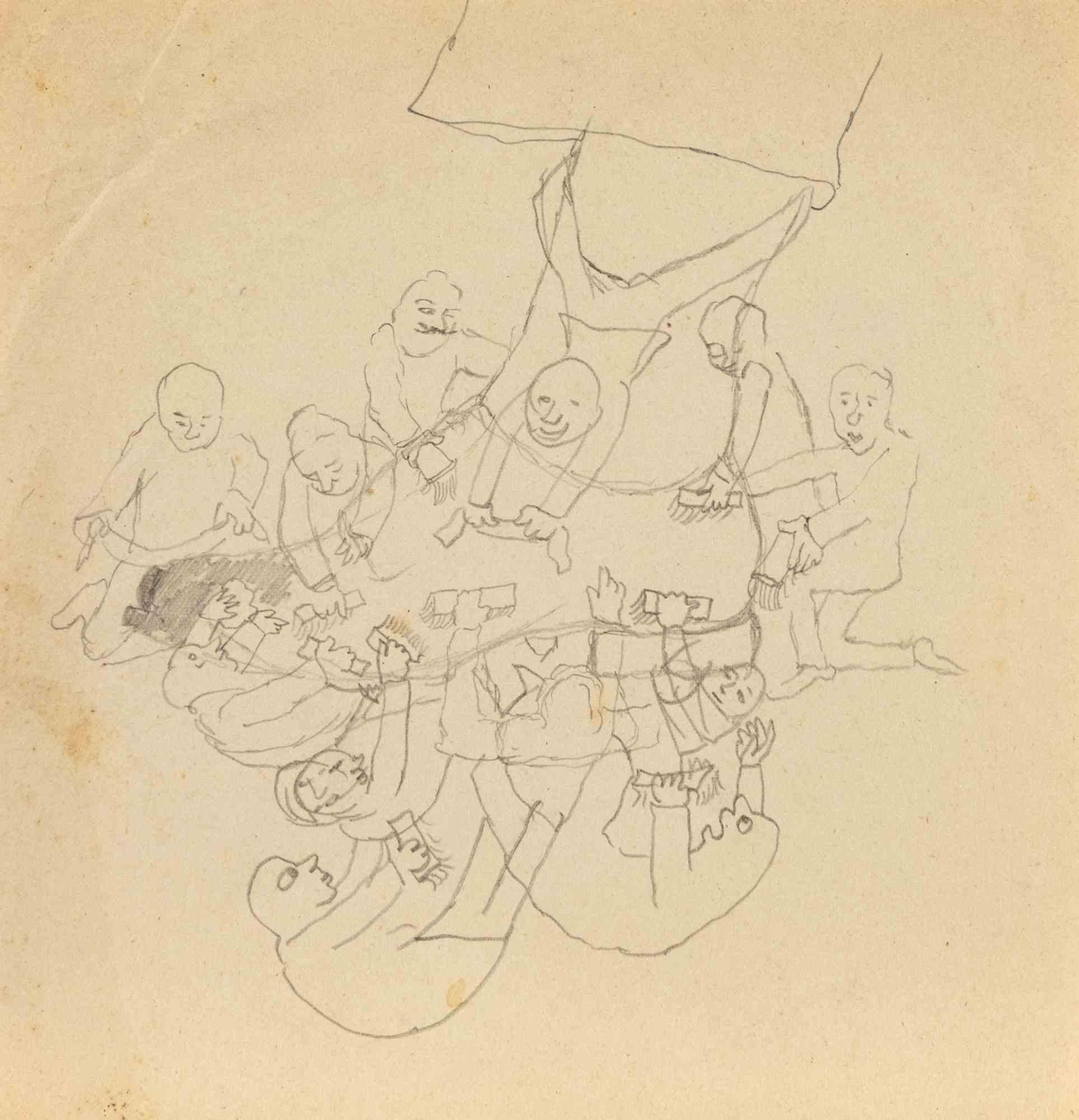 Party - Drawing by Mino Maccari - mid-20th Century