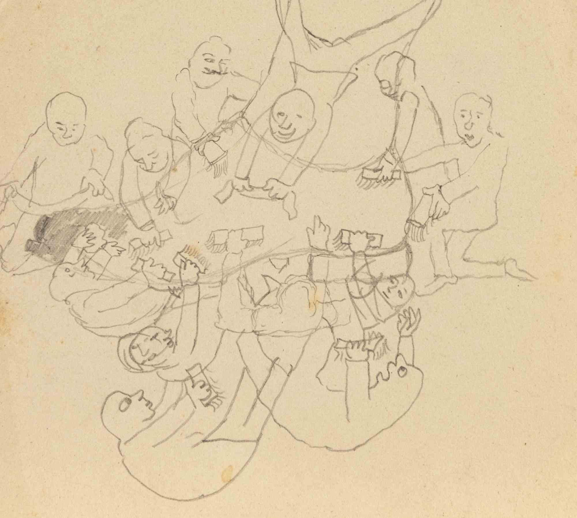 Fiesta - Dibujo de Mino Maccari - mediados del siglo XX en venta 1