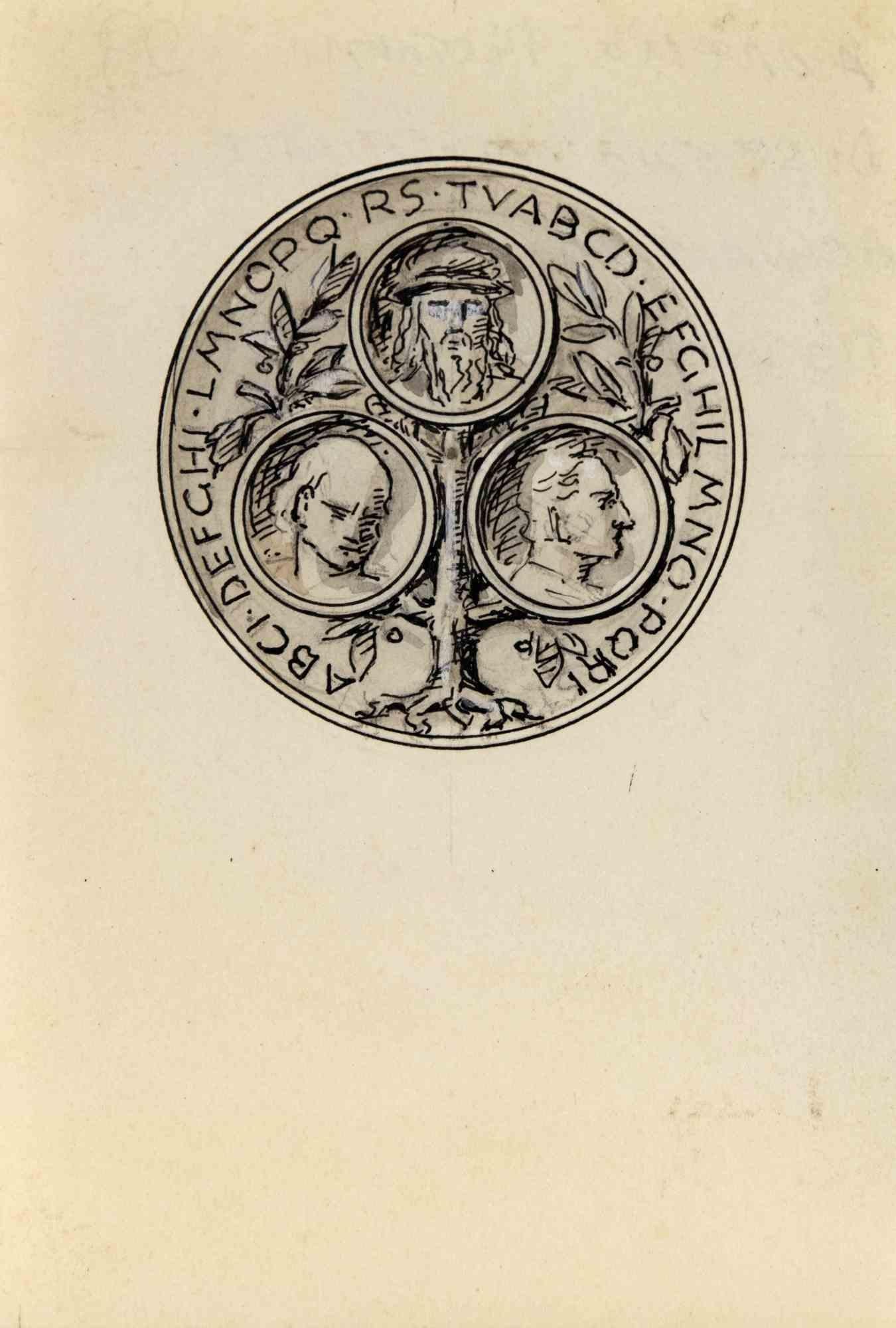 Sketch for a Medal - Drawing by Aurelio Mistruzzi - 1930s For Sale 1