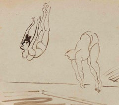 Nadadores - Dibujo de Mino Maccari - Años 60