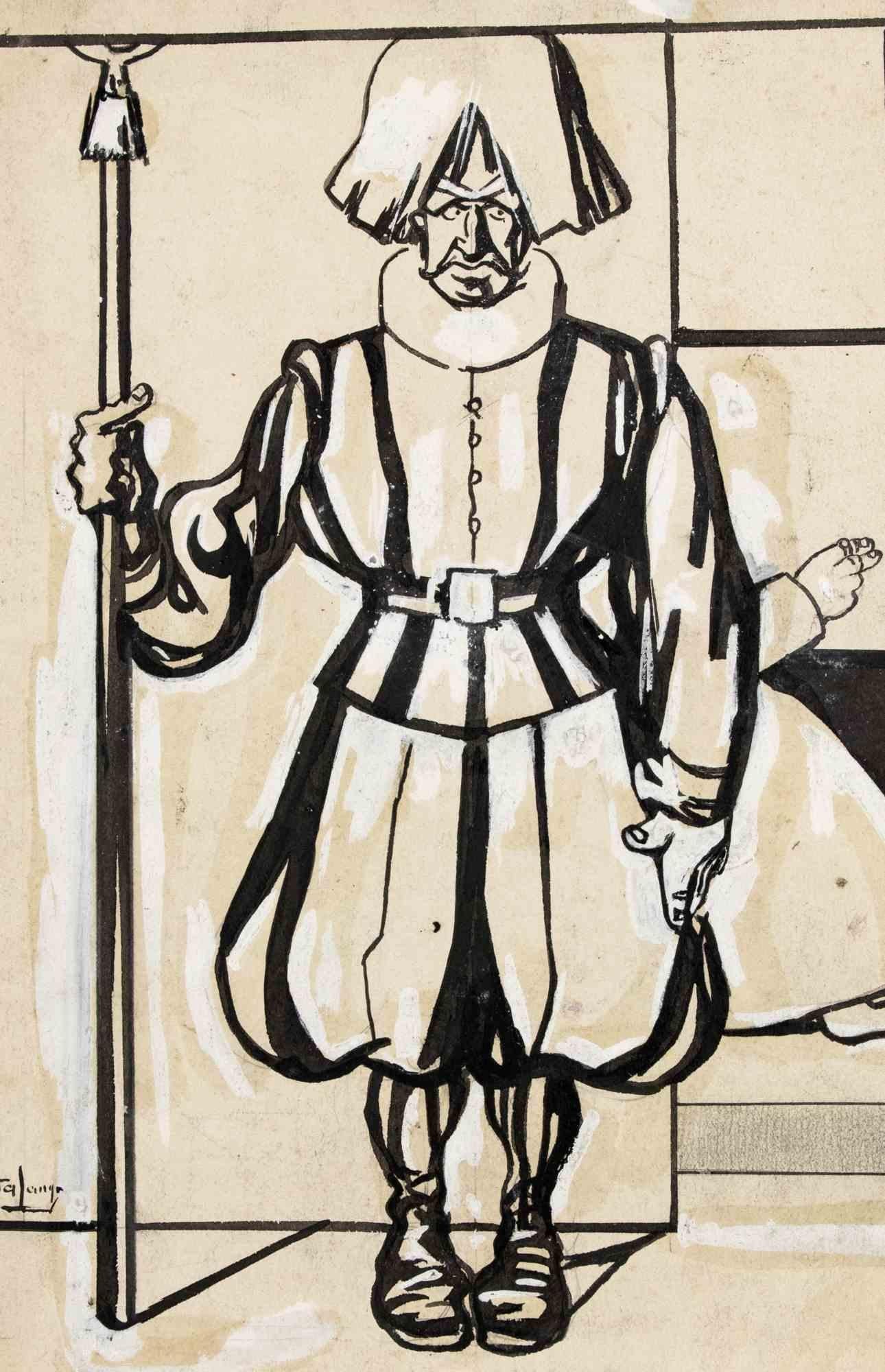 The Guard - Drawing by Gabriele Galantara - Early 20th Century For Sale 1