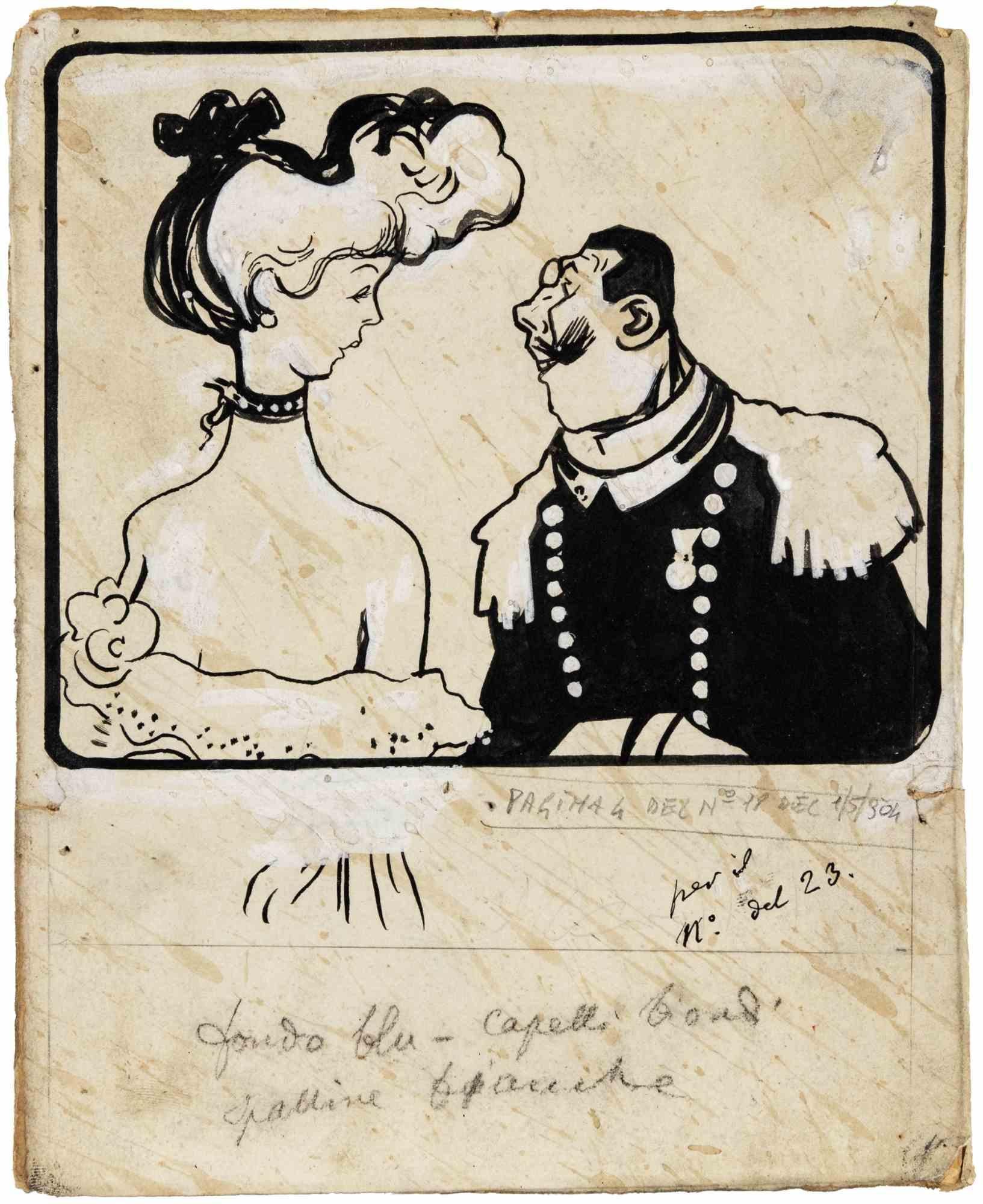 Disegno a inchiostro di china e biacca realizzato da Gabriele Galantara per "L
Asino" nei primi anni del XX secolo.

Non firmato

Buone condizioni, a parte alcune macchie.