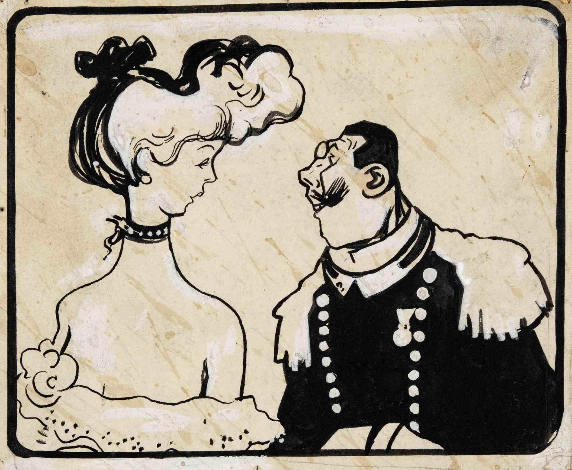 Capelli biondi e palline bianche - Disegno di Gabriele Galantara - Inizio XX secolo in vendita 1