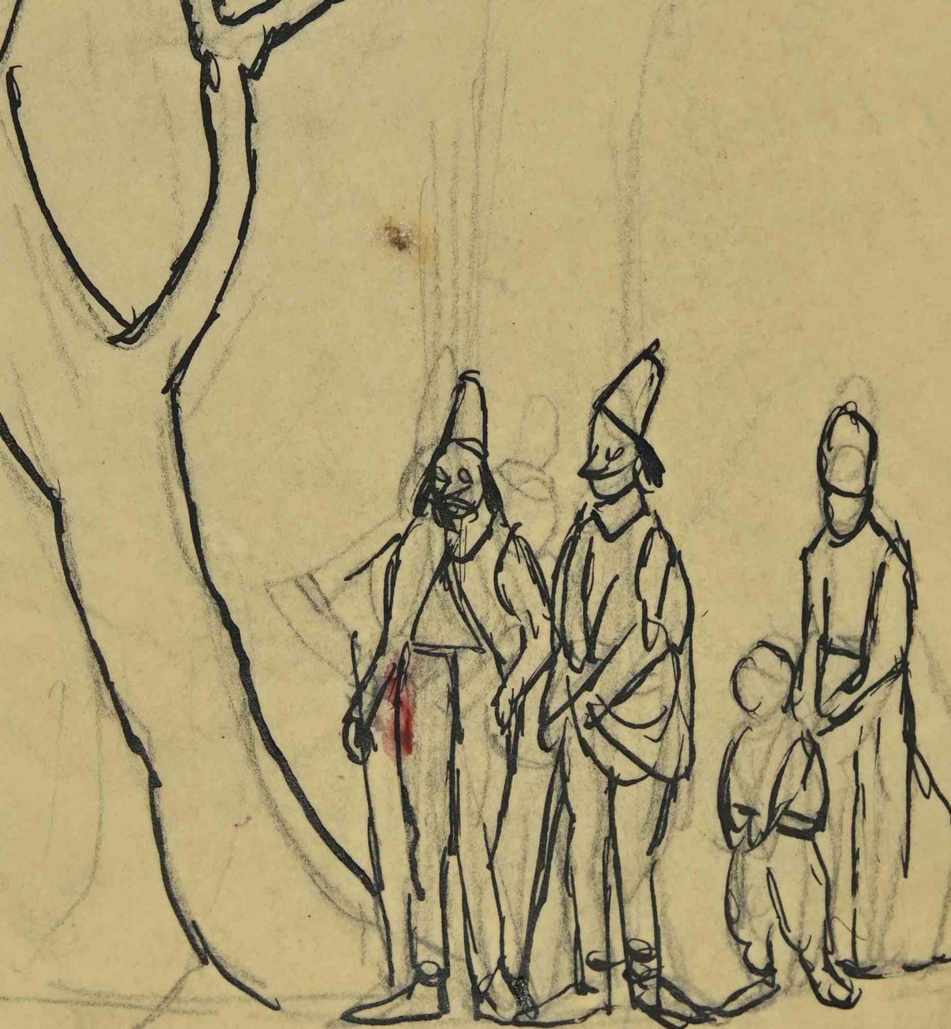 Under the Tree - Drawing by Gabriele Galantara - 1910s For Sale 1