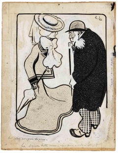 The Gentleman and the Lady - Drawing by Gabriele Galantara - Early 20th Century