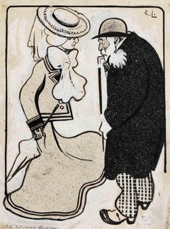 Il gentiluomo e la signora - Disegno di Gabriele Galantara - Inizio XX secolo