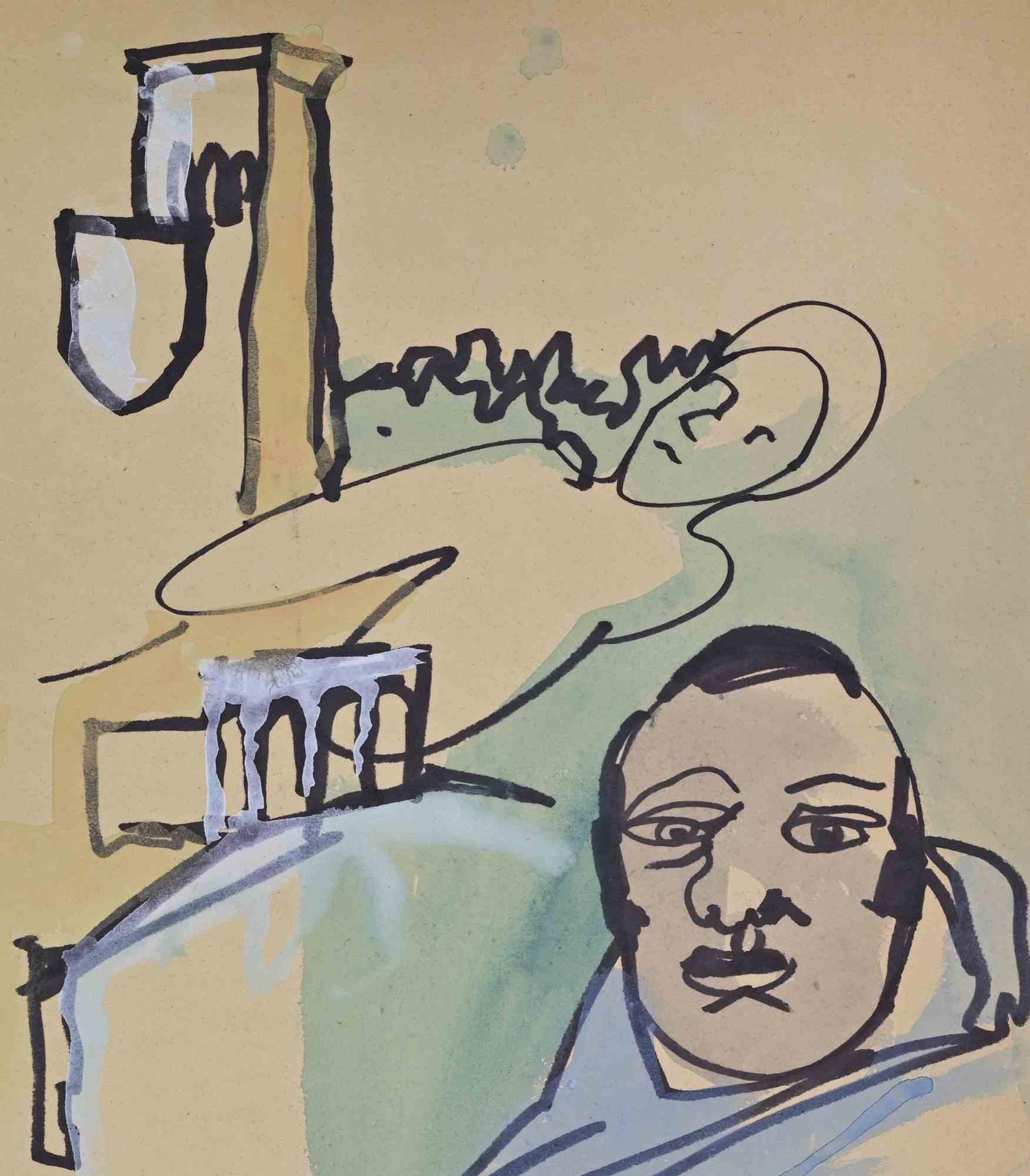 Surreal Composition - Drawing by Mino Maccari - 1950s For Sale 1