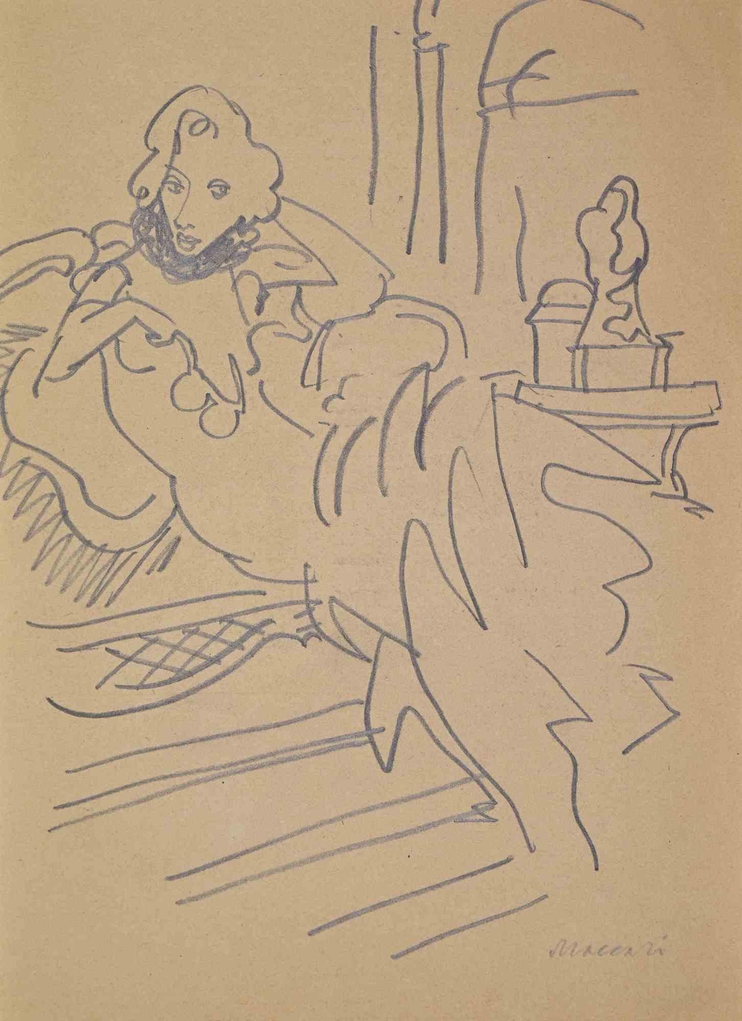 En el Festival de Venecia - Dibujo de Mino Maccari - 1946 ca