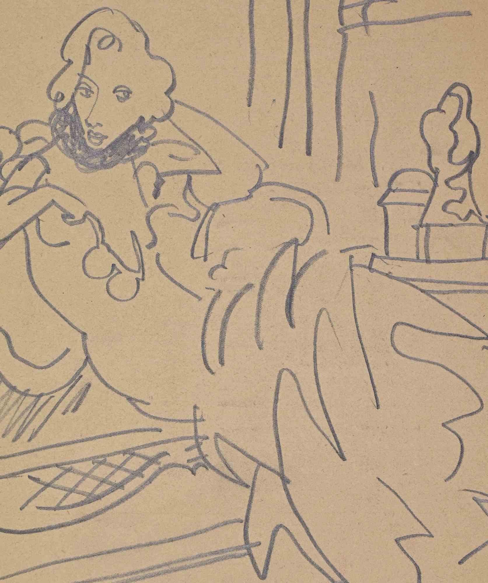 Au festival de Venise - Dessin de Mino Maccari - 1946 ca en vente 1