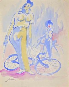 Die Radfahrer - Zeichnung von Mino Maccari - 1940er Jahre