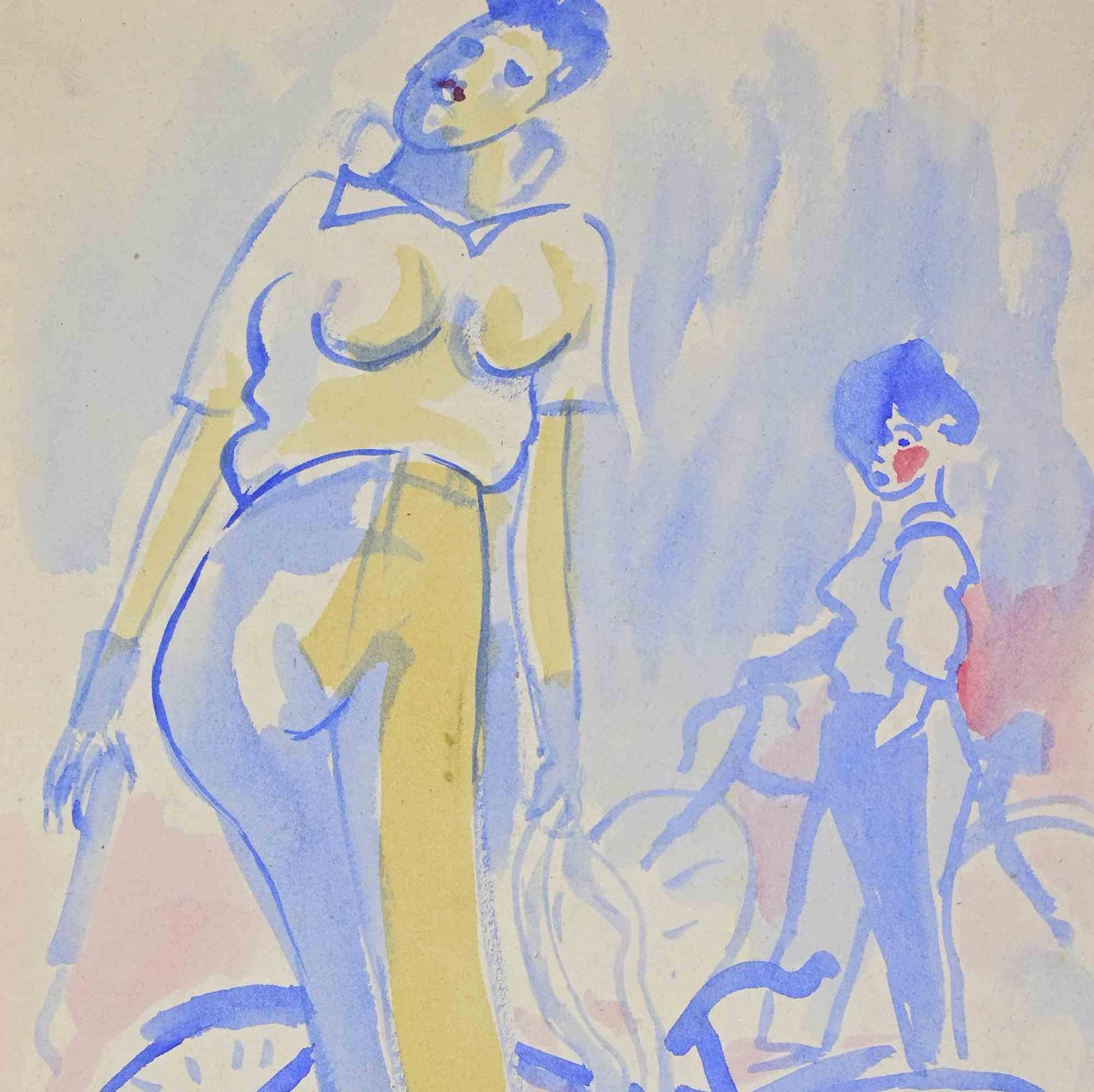 The Cyclists - Drawing by Mino Maccari - 1940s For Sale 1