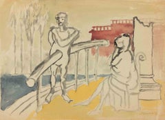 Das Warten - Zeichnung von Mino Maccari - 1940er Jahre