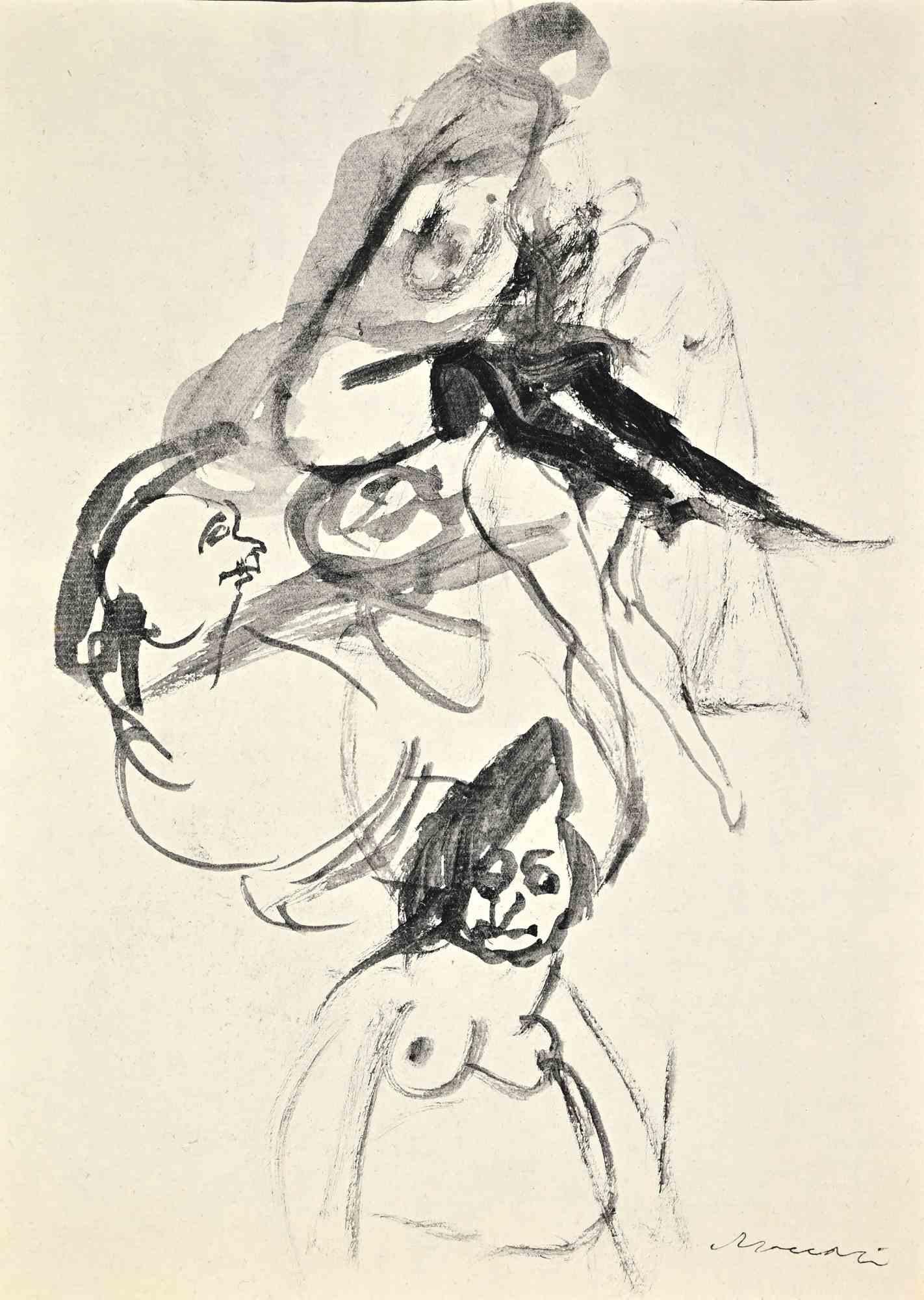 In the Brodel - Drawing by Mino Maccari - 1945 ca