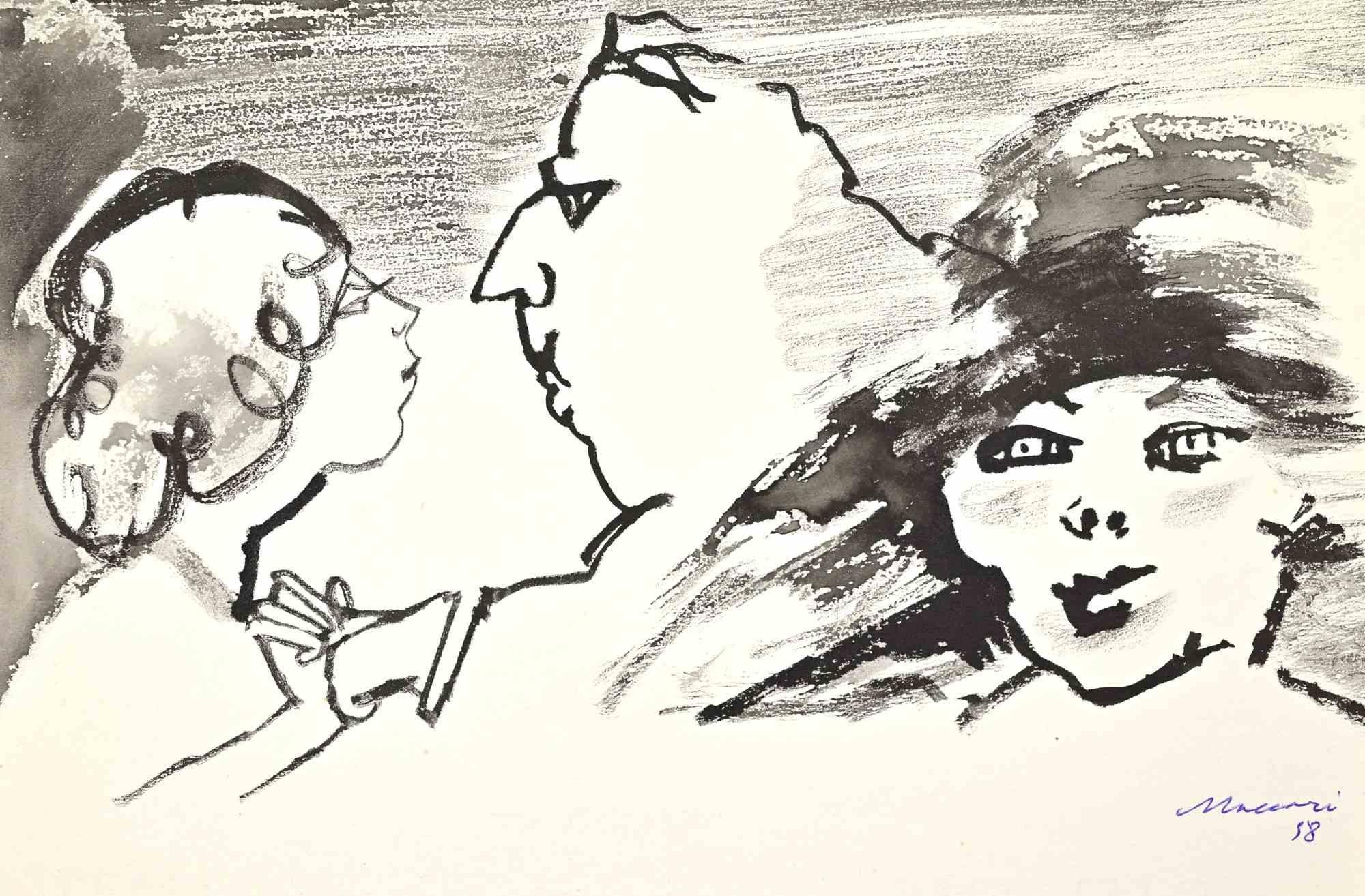 Portraits - Dessin de Mino Maccari - 1958 en vente 1