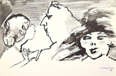 Portraits Watercolor Drawing, Modern Style, Signed, 1958, Unframed