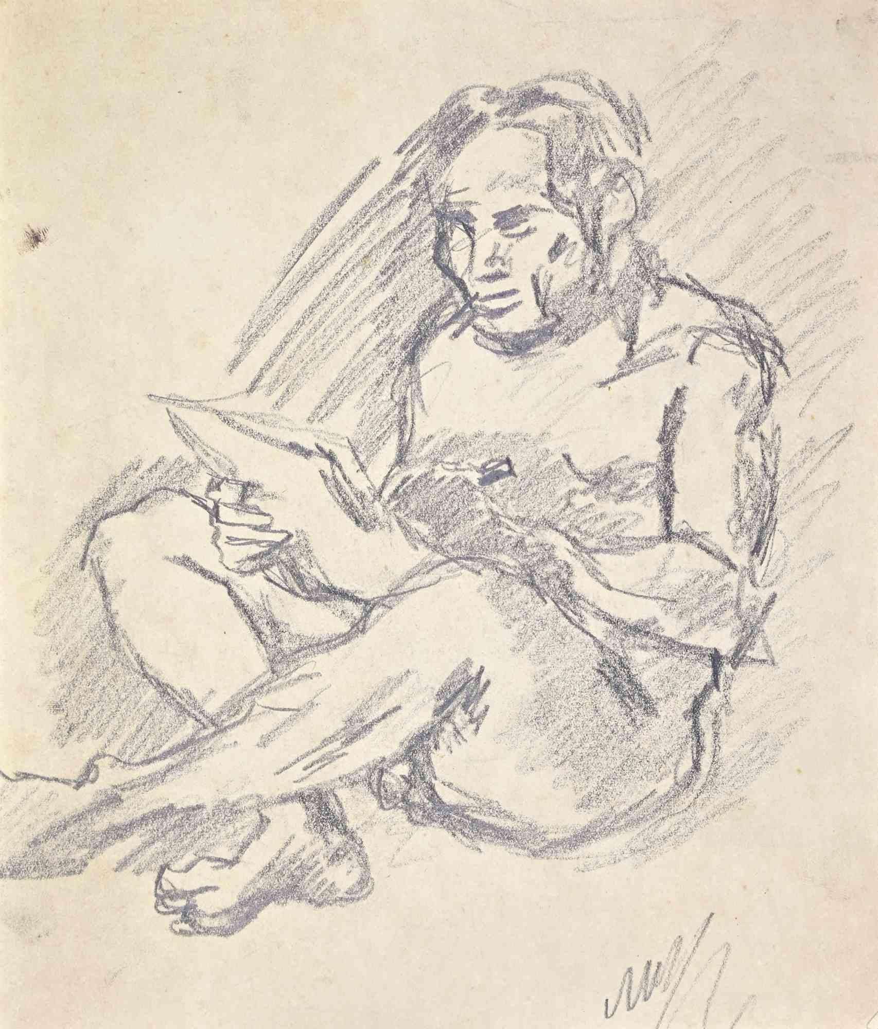 Reclined Male Nude - Drawing by Mino Maccari - 1932 ca.