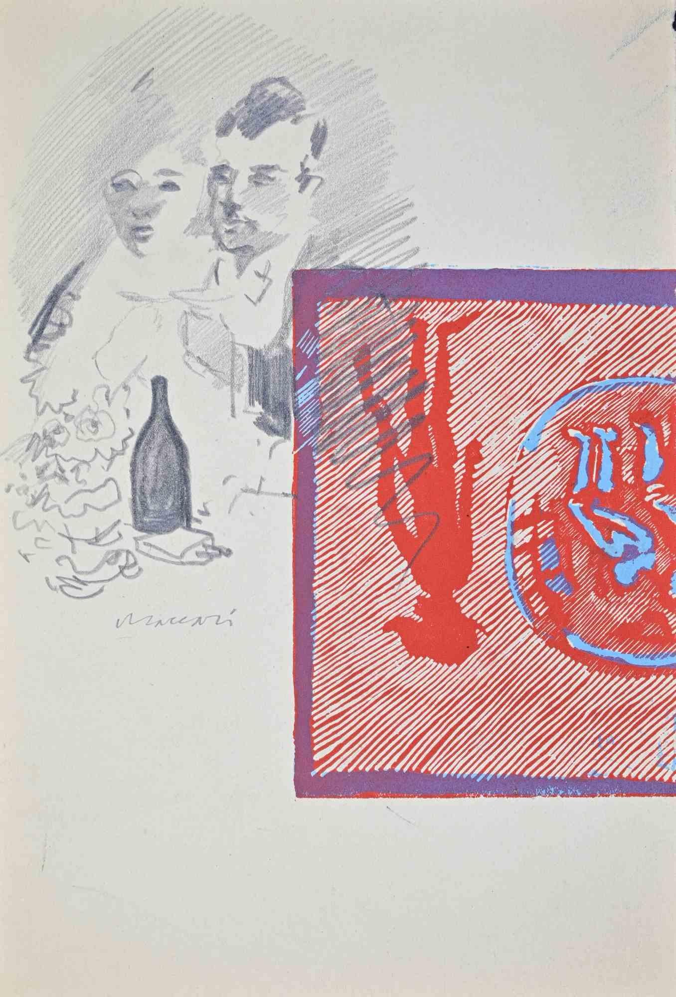 The Couple - Drawing by Mino Maccari - 1950 ca.