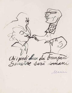 Chi i Piedi Lecca di Fanfani Senatore sarà Domani-Disegno di Mino Maccari-1935