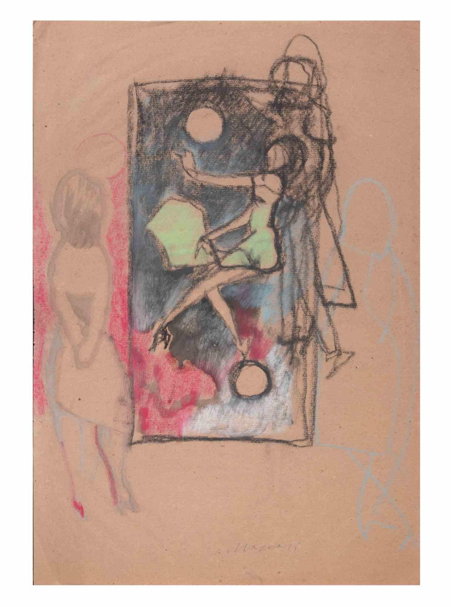 Charcoal and watercolor drawing on brown paper realized by Mino Macari in 1960 ca.

Hand signed lower right.

Very good condition.

