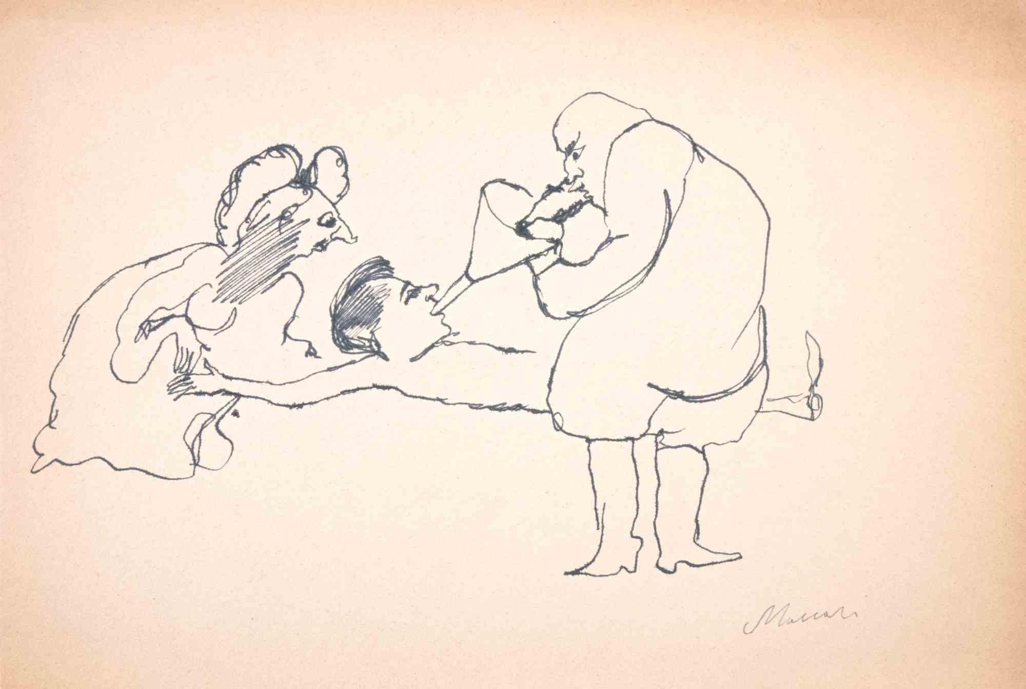 Castor Oil - Drawing by Mino Maccari - 1940s