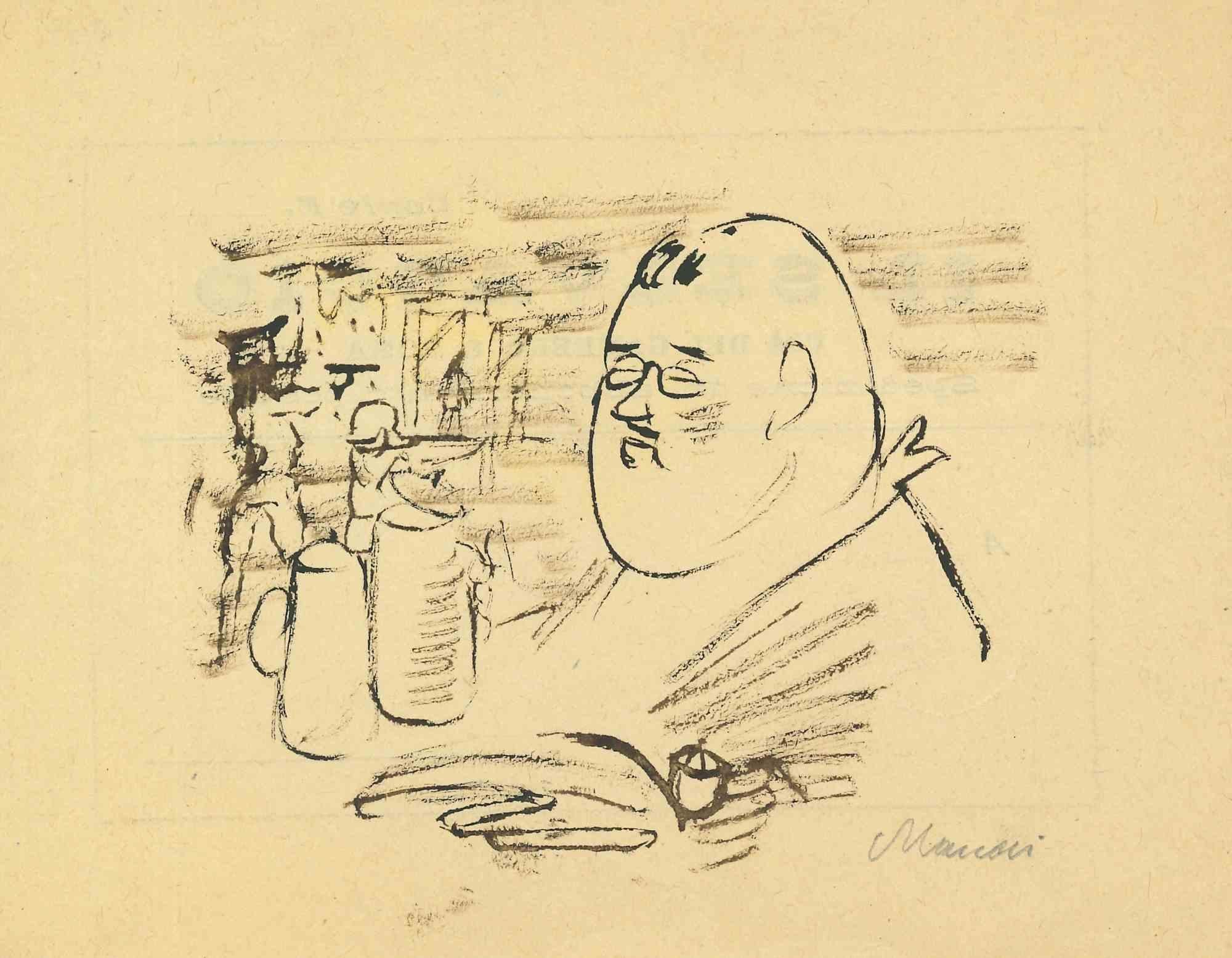 Market pen drawing realized by Mino Maccari in 1940s.

Hand signed in pencil lower right.

Very good condition.