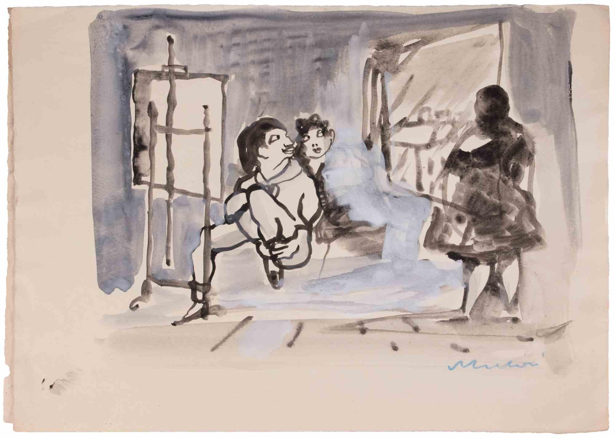 The Painter's Studio - Drawing by Mino Maccari - 1955 ca.