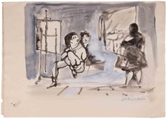 The Painter's Studio - Drawing by Mino Maccari - 1955 ca.