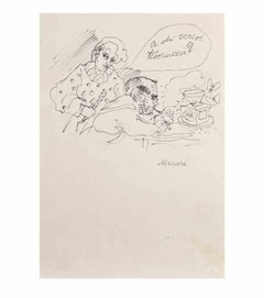 Who are you writing to, darling? - Drawing by Mino Maccari - 1960ca