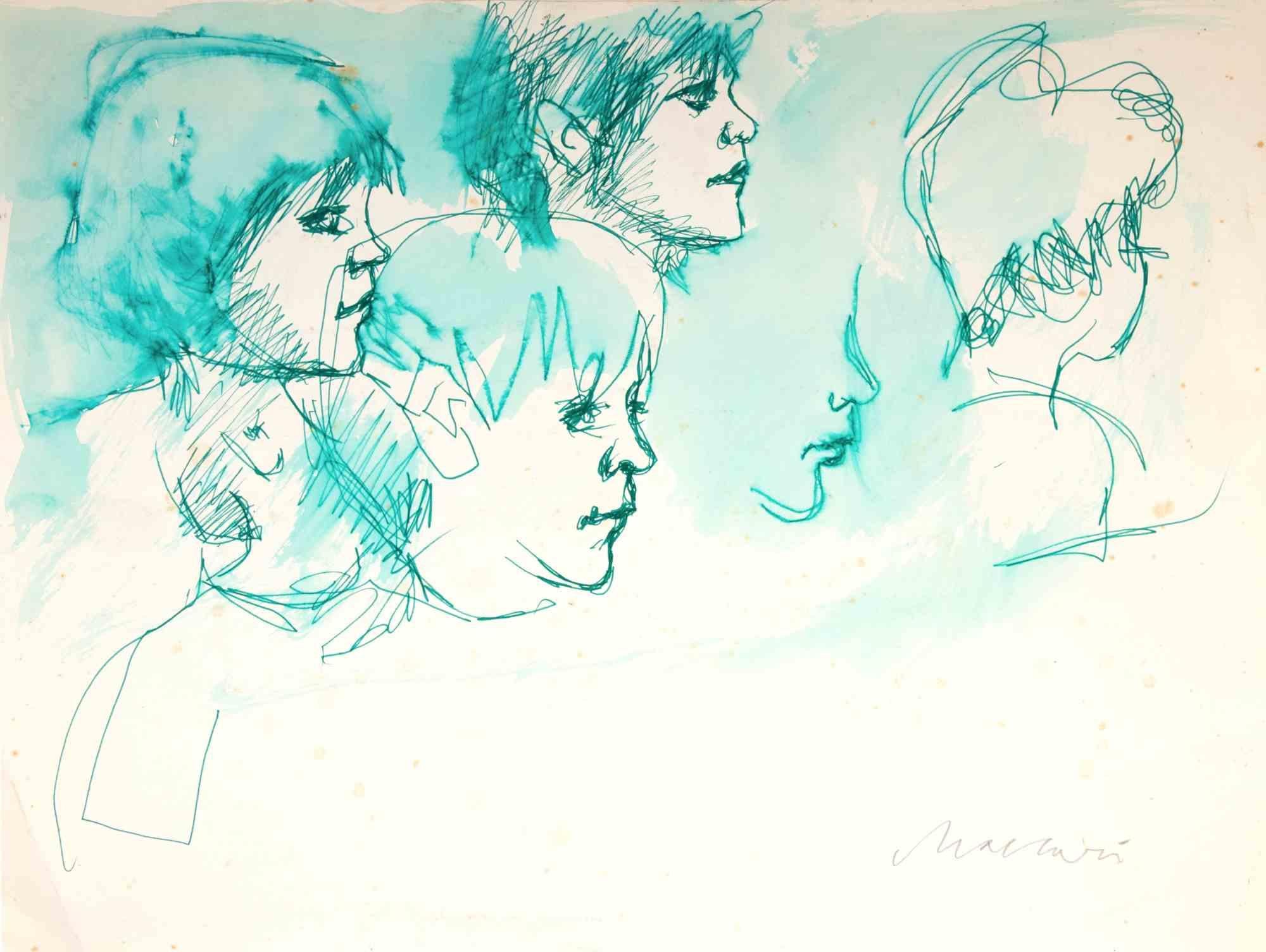 Retratos - Dibujo de Mino Maccari - 1960ca