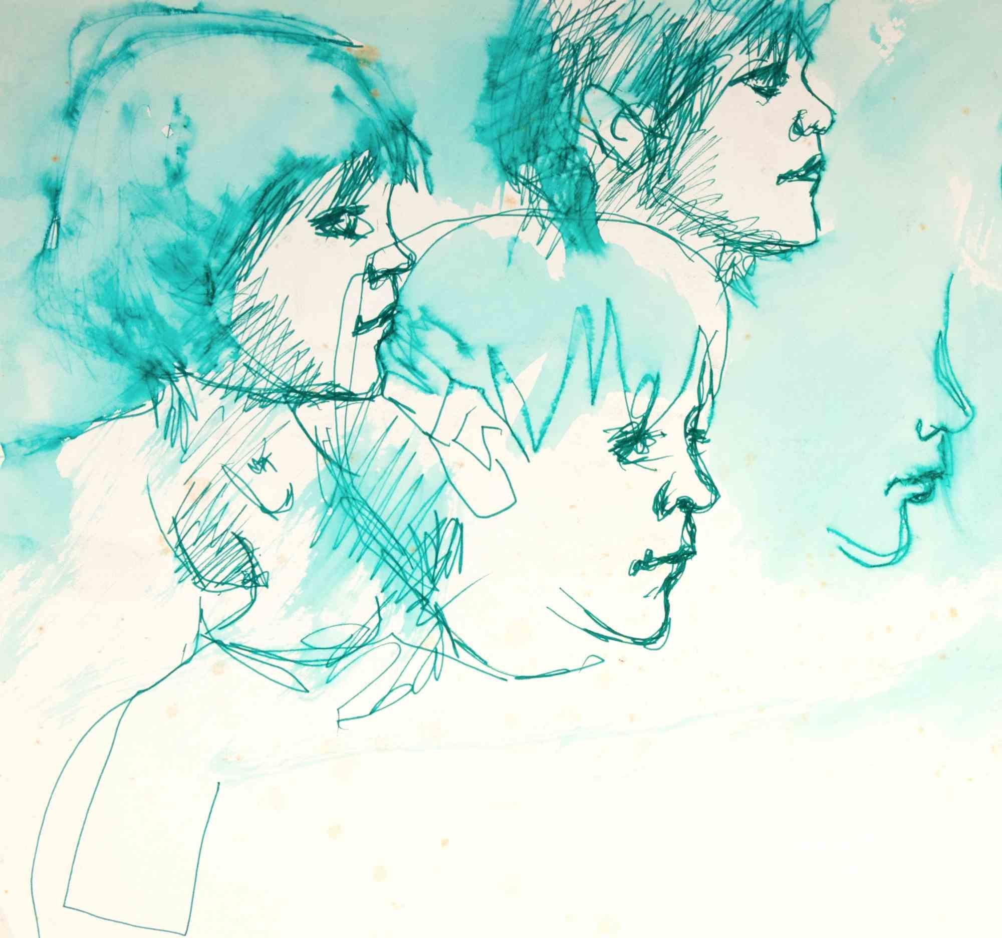 Retratos - Dibujo de Mino Maccari - 1960ca en venta 1