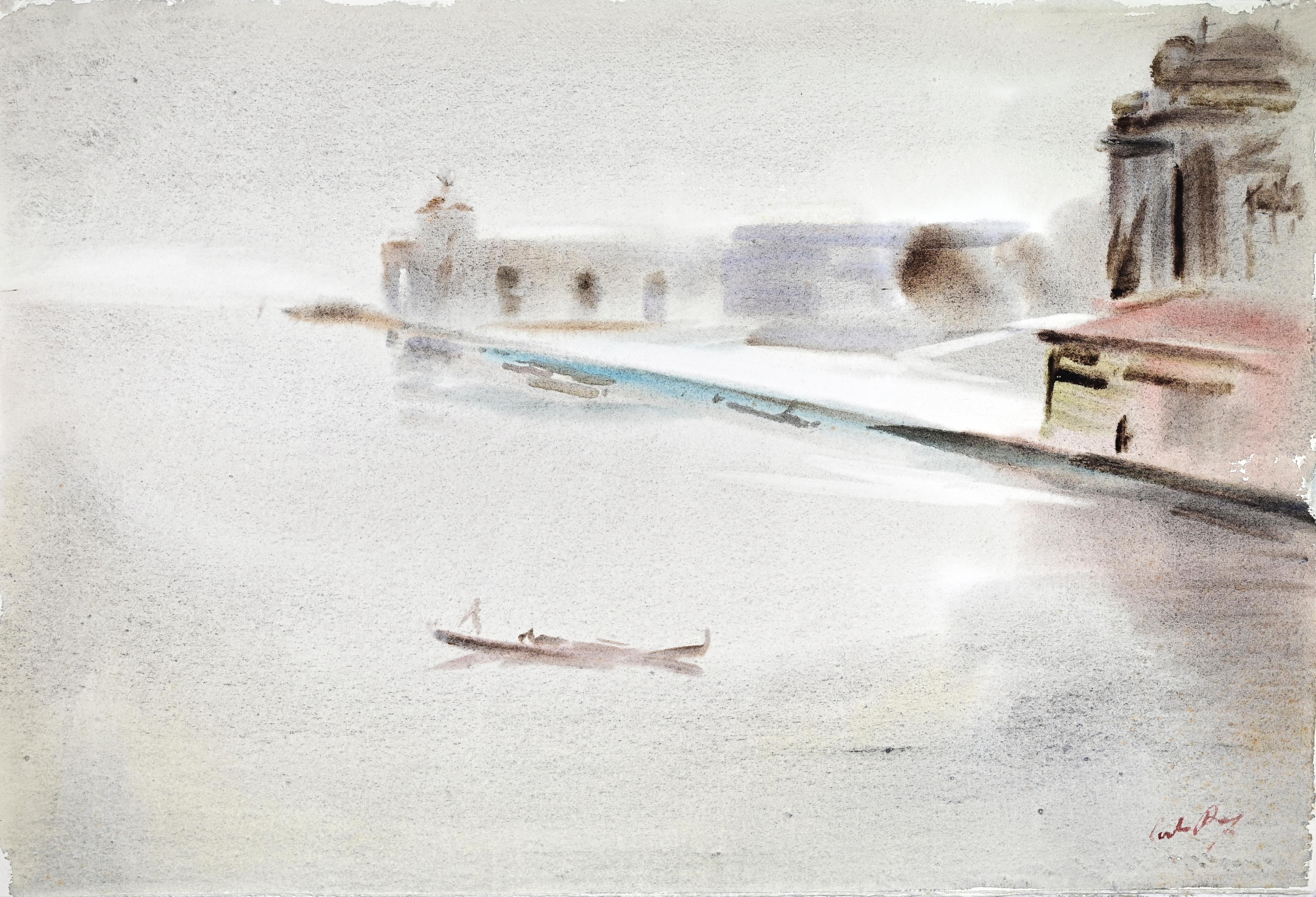 Carlo Ravagnan Figurative Art – Blick auf die Lagune in Venedig
