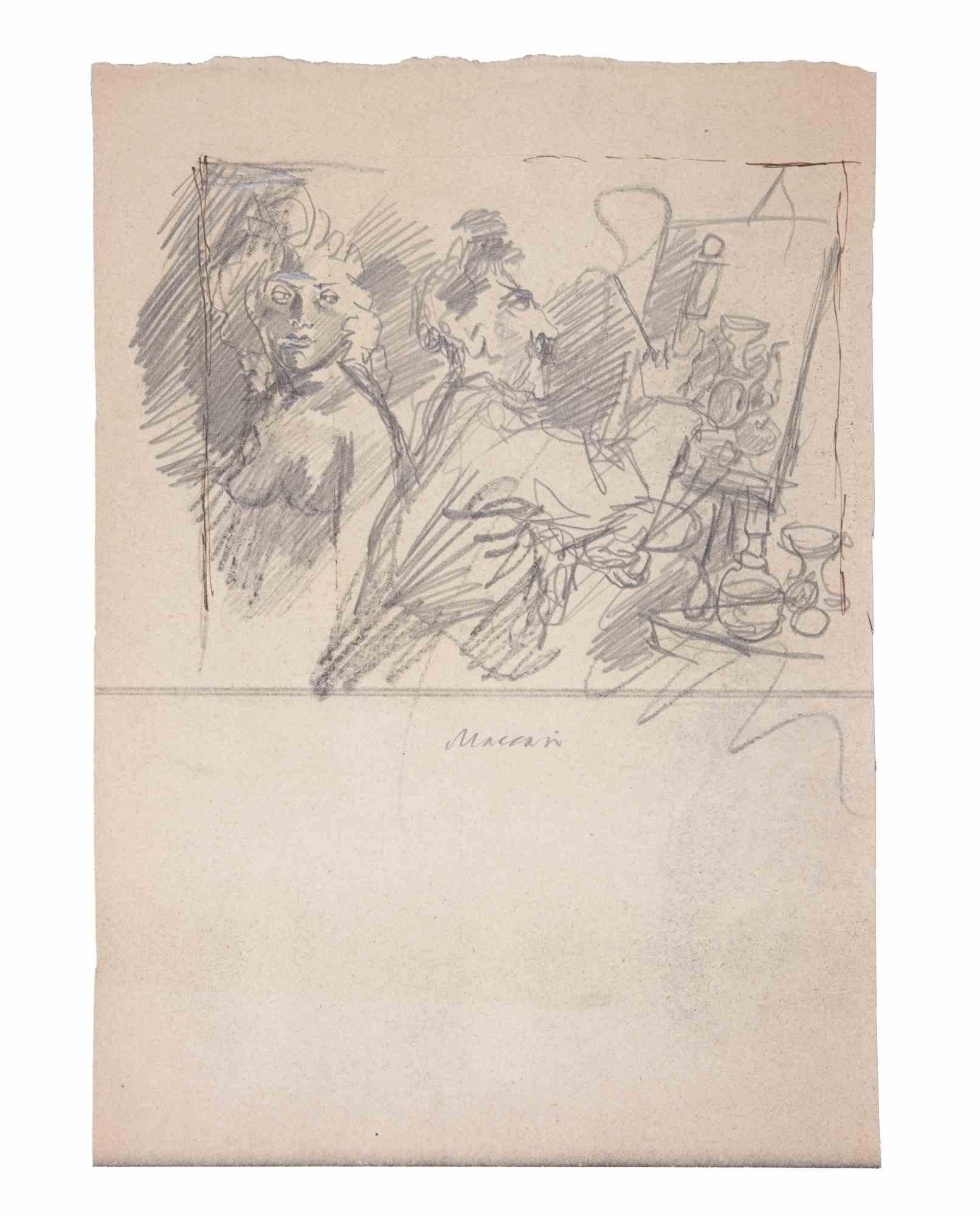 Disegno a matita realizzato da Mino Maccari nel 1945 ca.

Firmato a mano in basso al centro.

Ottime condizioni.