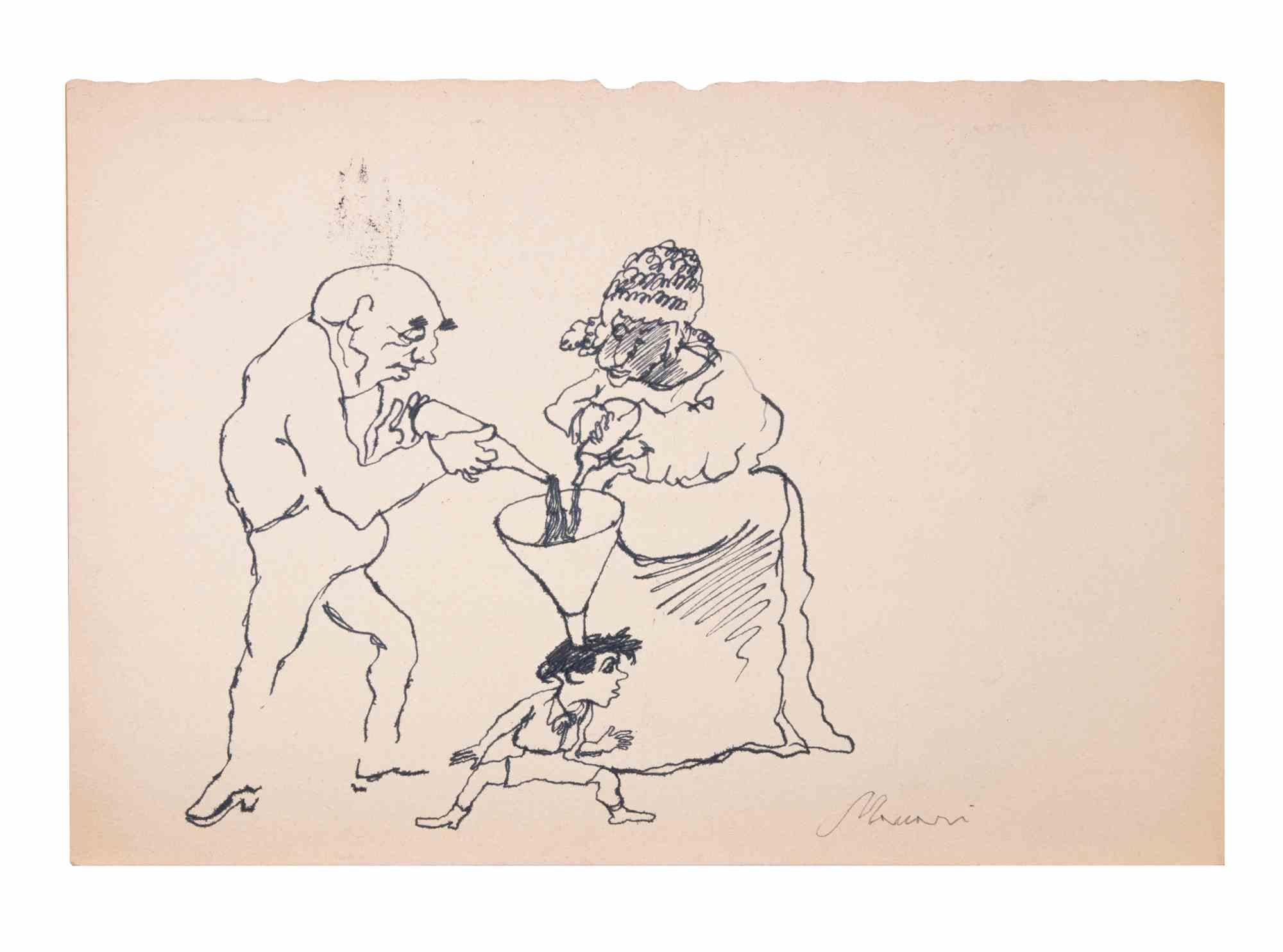 Bottles of Intelligence - Drawing by Mino Maccari - 1940 ca. For Sale 1